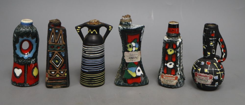 A collection of novelty pottery 1960s miniature bottles, height approx. 12cm